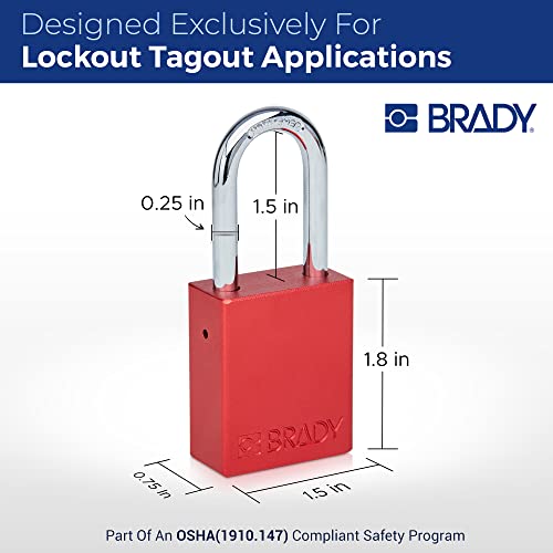 Brady Safety Lockout Padlock Sets - Red - Keyed Alike Safety Lockout Padlocks - 2 Keys Per Lock - SDAL-RED-38ST-KA6 - Aluminum, Steel - Set of 6 - Image 4