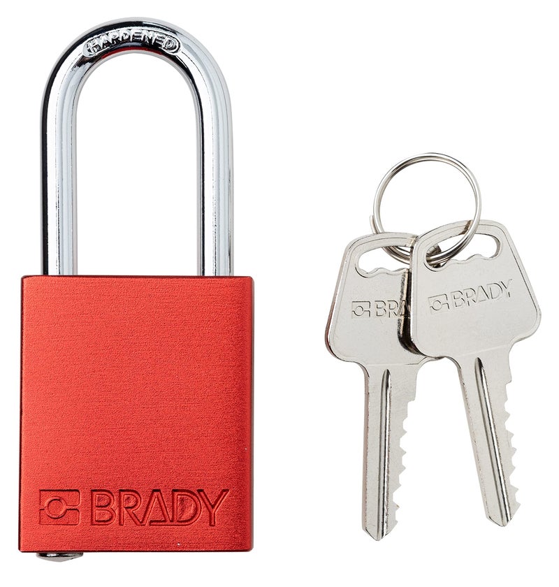 Brady Safety Lockout Padlock Sets - Red - Keyed Alike Safety Lockout Padlocks - 2 Keys Per Lock - SDAL-RED-38ST-KA6 - Aluminum, Steel - Set of 6 - Image 2