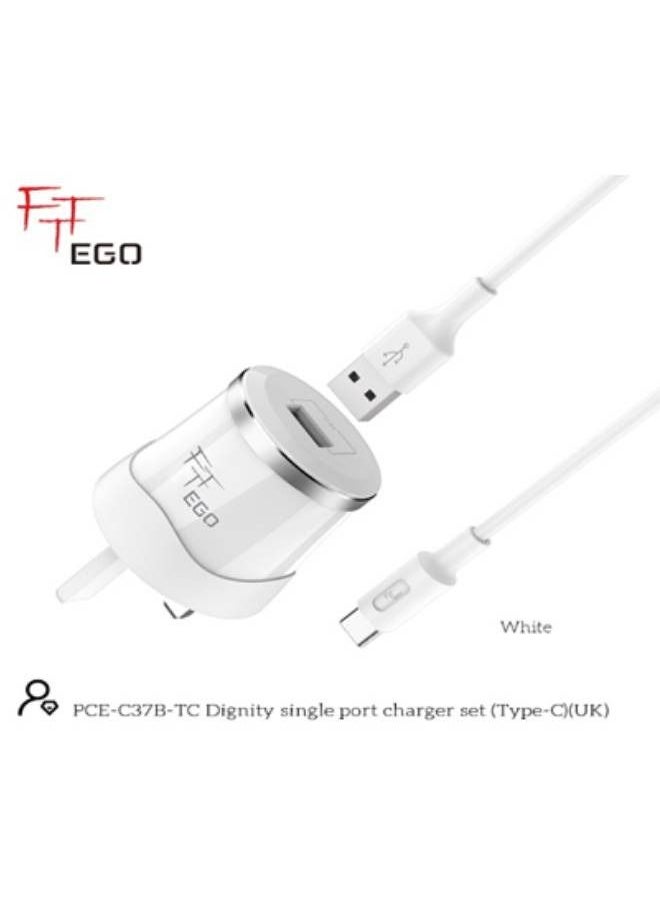 Ego - EGO Dignity single port charger set(Type-CC37B-TC )One USB port ,with Type C cable , White Color - Image 1