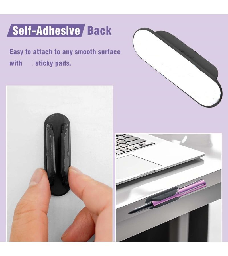 Set Of 15 Black Silicone Adhesive Pencil Holders For Desk Notebook Wall Organizing Markers - Image 3