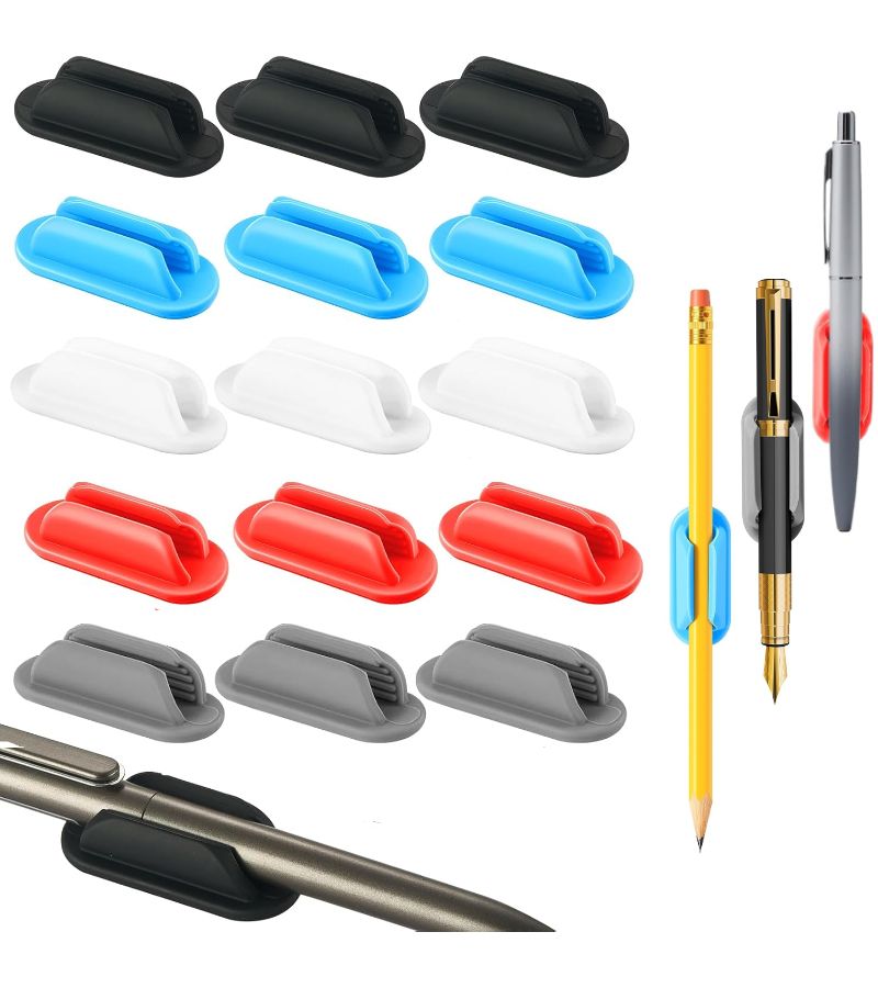 Set Of 15 Black Silicone Adhesive Pencil Holders For Desk Notebook Wall Organizing Markers - Image 1