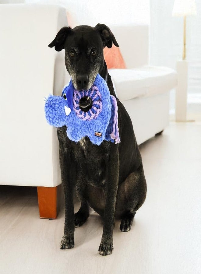 كونج لعبة KONG Ringaroos - لعبة حبل تفاعلية للكلاب مع صفارة قطيفة - للعب الجلب والشد والتدليل - للكلاب متوسطة الحجم (فيل أزرق) - Image 2