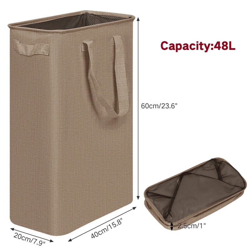 efluky Slim Laundry Basket, Narrow Laundry Hamper with Handles, Collapsible Dirty Clothes Hamper, Tall Laundry Bin for Laundry Room, Dorm and Bedroom, 12.7 Gallons(48L) Flax Brown - Image 2