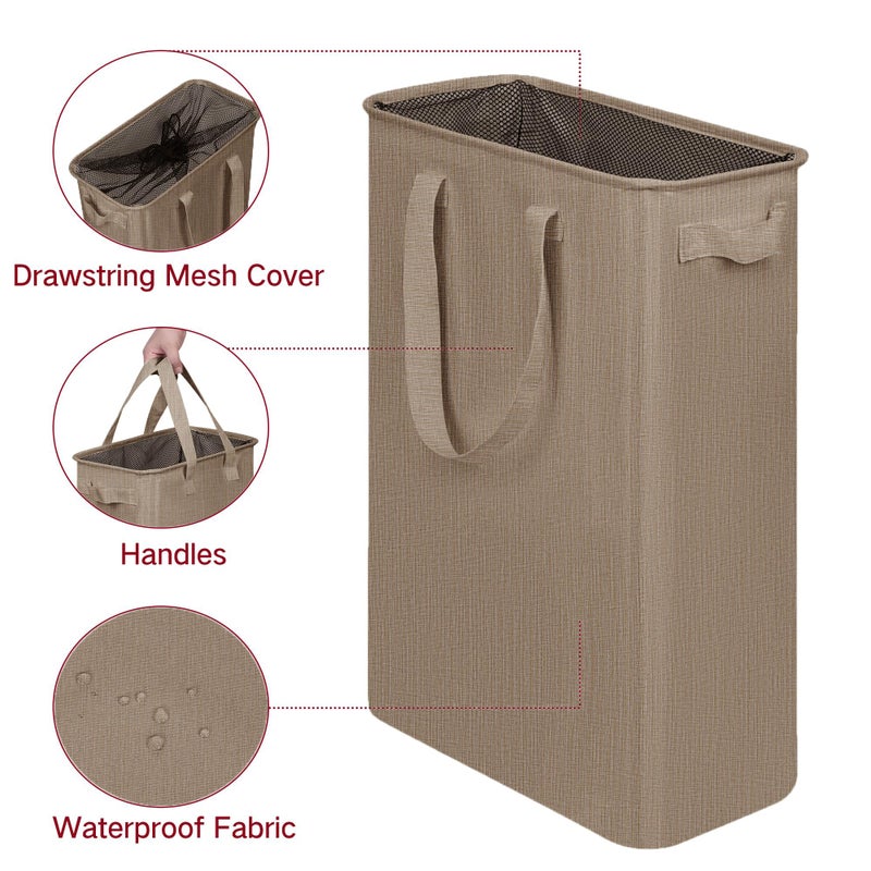 efluky Slim Laundry Basket, Narrow Laundry Hamper with Handles, Collapsible Dirty Clothes Hamper, Tall Laundry Bin for Laundry Room, Dorm and Bedroom, 12.7 Gallons(48L) Flax Brown - Image 3
