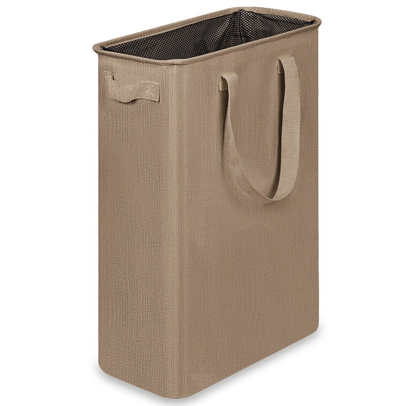 efluky Slim Laundry Basket, Narrow Laundry Hamper with Handles, Collapsible Dirty Clothes Hamper, Tall Laundry Bin for Laundry Room, Dorm and Bedroom, 12.7 Gallons(48L) Flax Brown - Image 1
