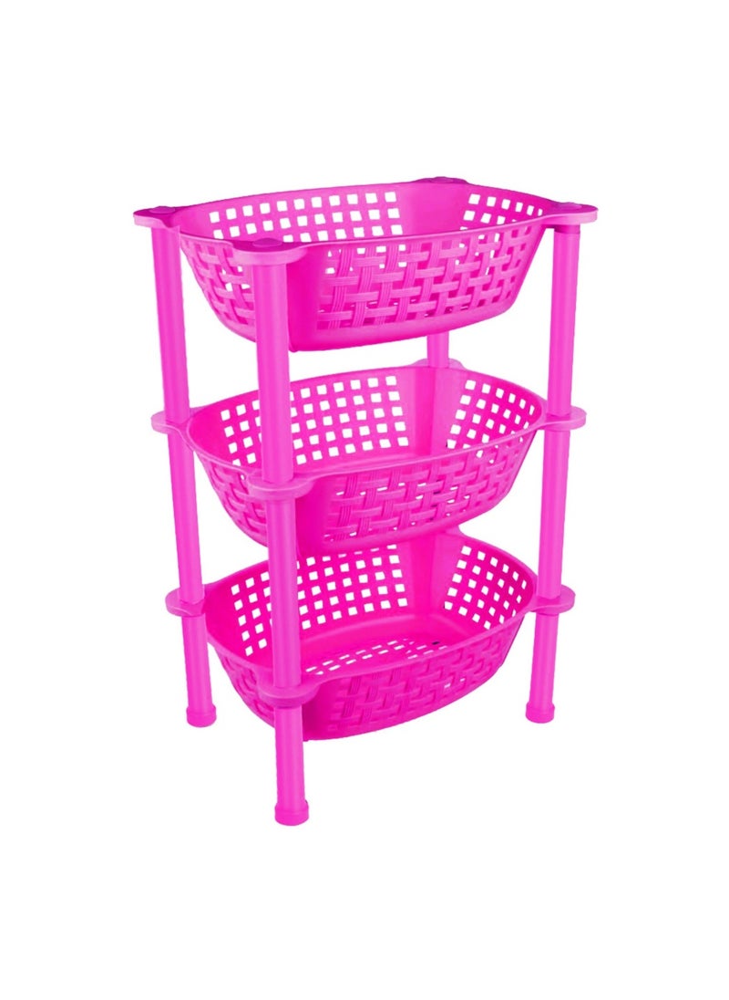 sulfar - Sulfar Multipurpose Plastic Trolley with Dish Rack for Kitchen Vegetable Storage Basket Modern Organizer - 3 Layer Stackable Shelf Cart Kitchenware Food, Snacks, Bottles, Toys, Tiered Shelf (Pink) - Image 1