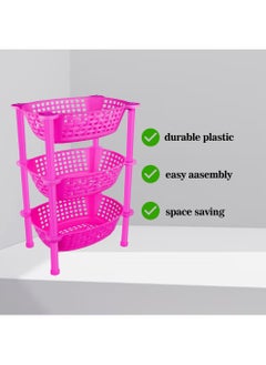 sulfar Sulfar Multipurpose Plastic Trolley with Dish Rack for Kitchen Vegetable Storage Basket Modern Organizer - 3 Layer Stackable Shelf Cart Kitchenware Food, Snacks, Bottles, Toys, Tiered Shelf (Pink)  - Image 3
