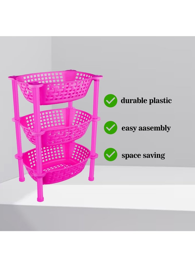sulfar - Sulfar Multipurpose Plastic Trolley with Dish Rack for Kitchen Vegetable Storage Basket Modern Organizer - 3 Layer Stackable Shelf Cart Kitchenware Food, Snacks, Bottles, Toys, Tiered Shelf (Pink) - Image 1