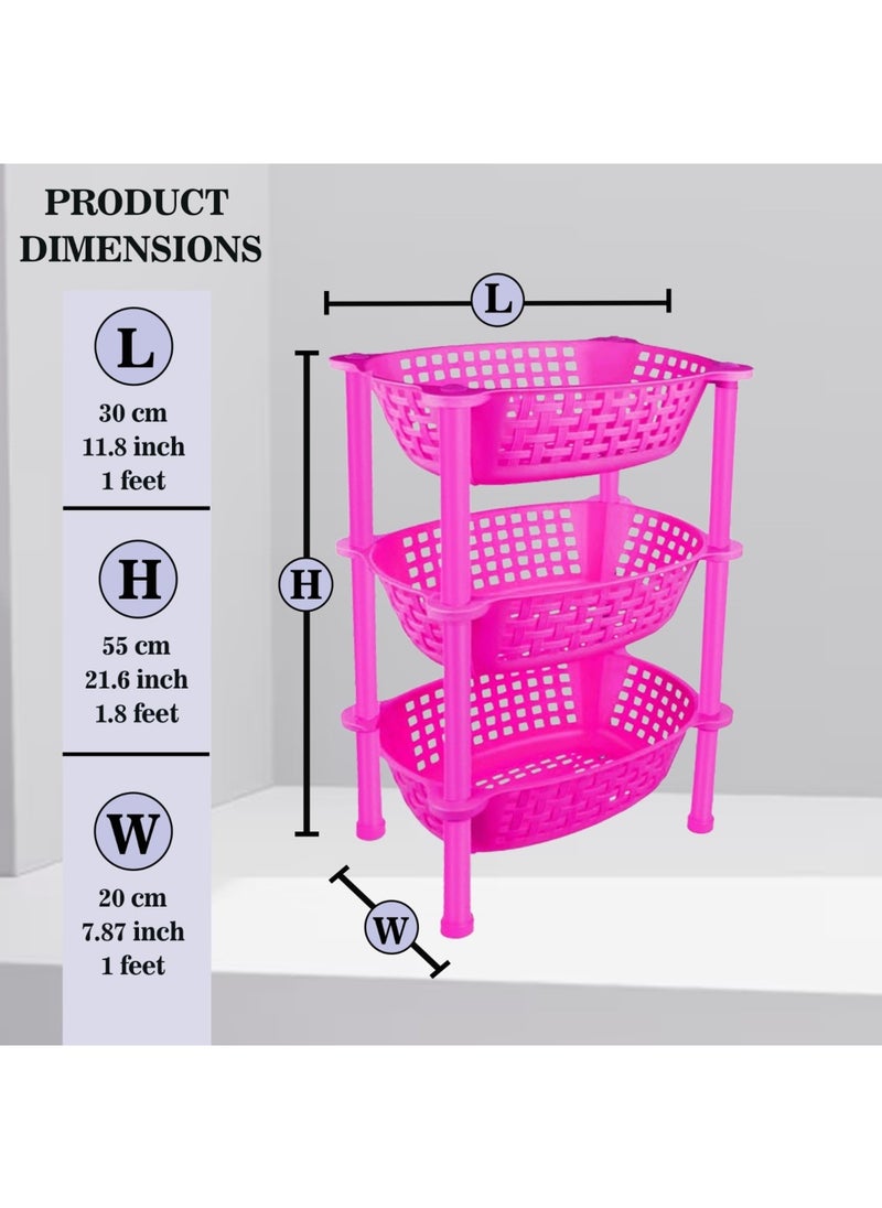 sulfar - Sulfar Multipurpose Plastic Trolley with Dish Rack for Kitchen Vegetable Storage Basket Modern Organizer - 3 Layer Stackable Shelf Cart Kitchenware Food, Snacks, Bottles, Toys, Tiered Shelf (Pink) - Image 1