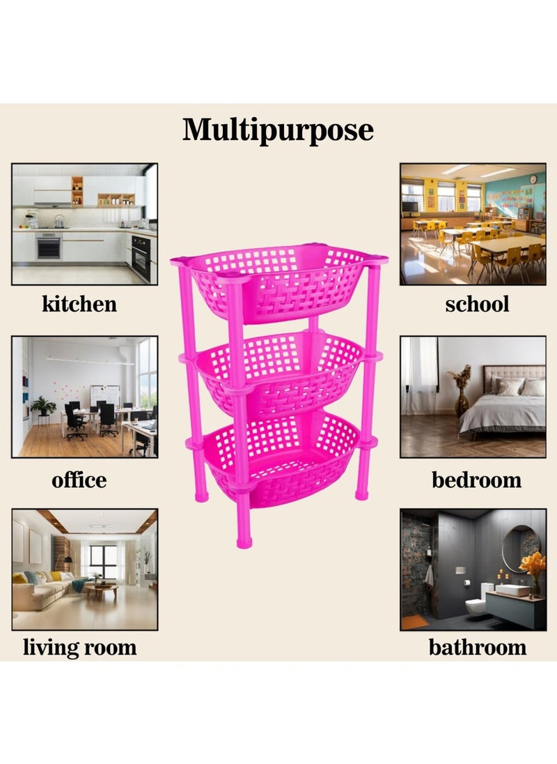 sulfar - Sulfar Multipurpose Plastic Trolley with Dish Rack for Kitchen Vegetable Storage Basket Modern Organizer - 3 Layer Stackable Shelf Cart Kitchenware Food, Snacks, Bottles, Toys, Tiered Shelf (Pink) - Image 1