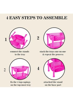 sulfar Sulfar Multipurpose Plastic Trolley with Dish Rack for Kitchen Vegetable Storage Basket Modern Organizer - 3 Layer Stackable Shelf Cart Kitchenware Food, Snacks, Bottles, Toys, Tiered Shelf (Pink)  - Image 4