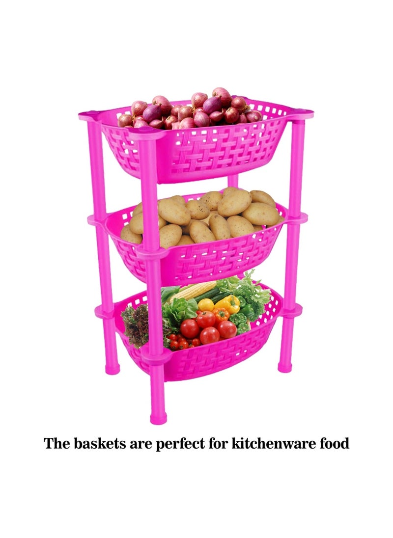 sulfar - Sulfar Multipurpose Plastic Trolley with Dish Rack for Kitchen Vegetable Storage Basket Modern Organizer - 3 Layer Stackable Shelf Cart Kitchenware Food, Snacks, Bottles, Toys, Tiered Shelf (Pink) - Image 1