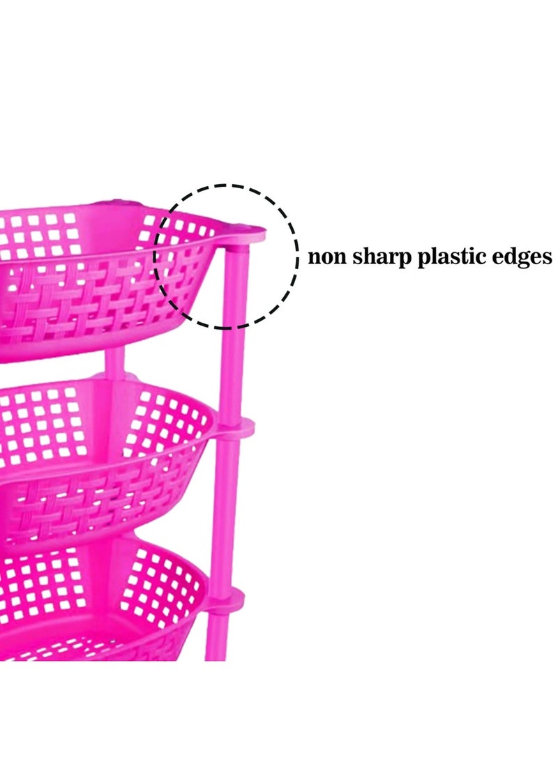 sulfar - Sulfar Multipurpose Plastic Trolley with Dish Rack for Kitchen Vegetable Storage Basket Modern Organizer - 3 Layer Stackable Shelf Cart Kitchenware Food, Snacks, Bottles, Toys, Tiered Shelf (Pink) - Image 1