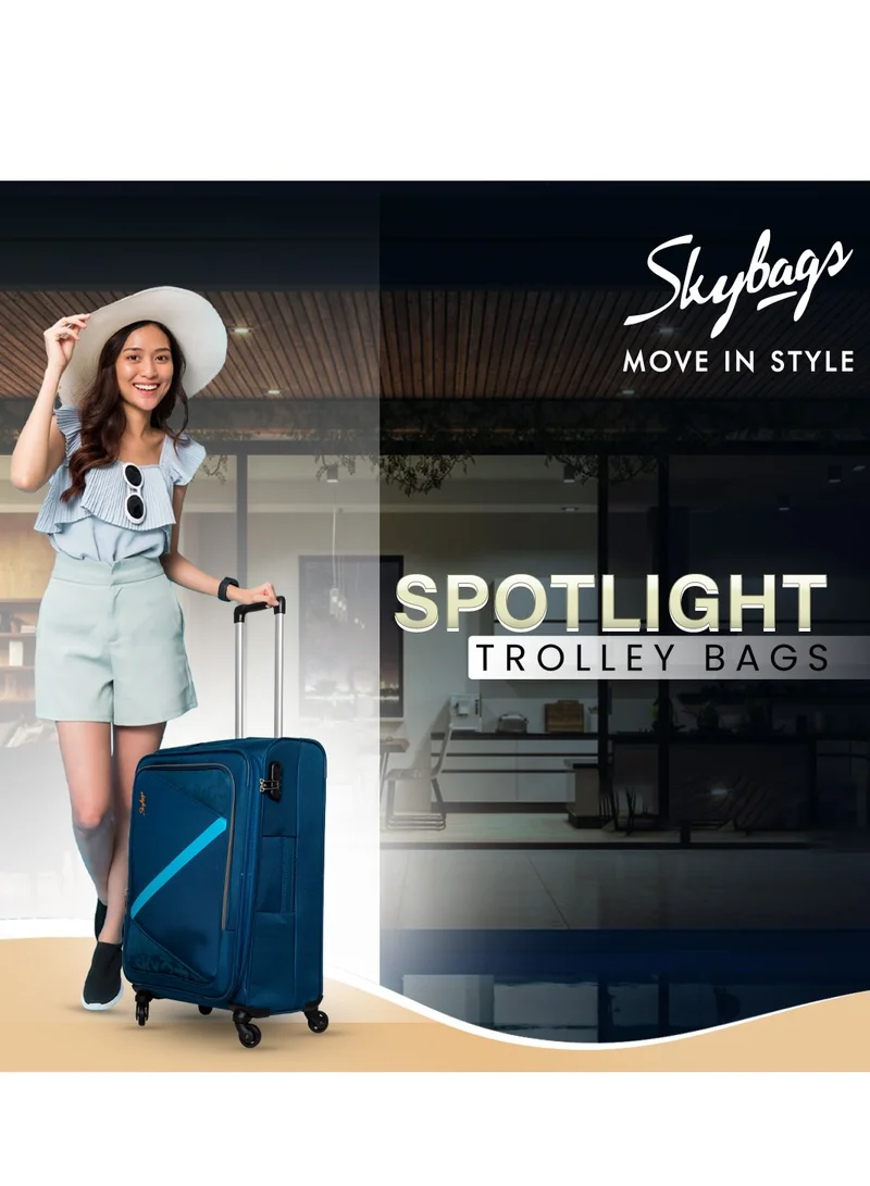 سكاي باجز مجموعة من 2 حقيبة أمتعة | Spotlight 4W Str (E) | عربات دوارة ذات جوانب ناعمة من البوليستر بزاوية 360 درجة - كابينة - 20 بوصة | كبير - 28 بوصة| أزرق