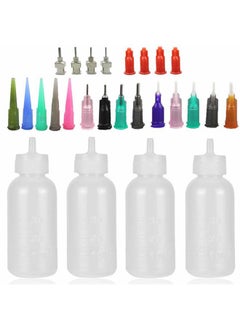 Xmasir Jagua Henna Applicator Bottles Kit for Tattoo Body Paint,Multi Purpose Precision Applicator Set 4 Pcs 1 Oz. Henna Bottle with 4 Pcs Caps 16 Pcs Needle Tips Sizes