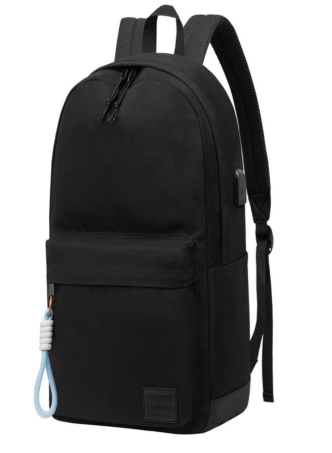 SUPACOOL Casual Laptop Backpack with USB Charging Port For for Men and Women, Backpack for College, Black and Blue, 20L, Minimalist - Image 1