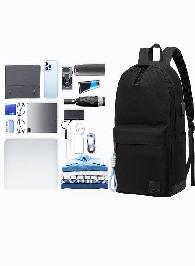 SUPACOOL Casual Laptop Backpack with USB Charging Port For for Men and Women, Backpack for College, Black and Blue, 20L, Minimalist - Image 4