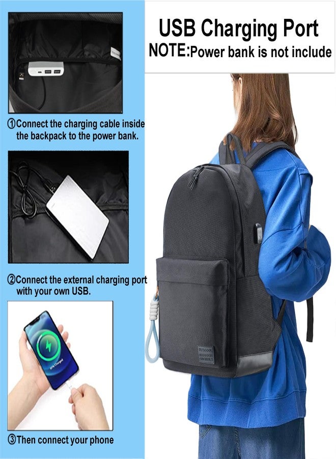 SUPACOOL Casual Laptop Backpack with USB Charging Port For for Men and Women, Backpack for College, Black and Blue, 20L, Minimalist - Image 3
