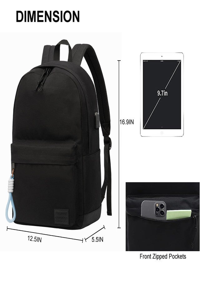 SUPACOOL Casual Laptop Backpack with USB Charging Port For for Men and Women, Backpack for College, Black and Blue, 20L, Minimalist - Image 2