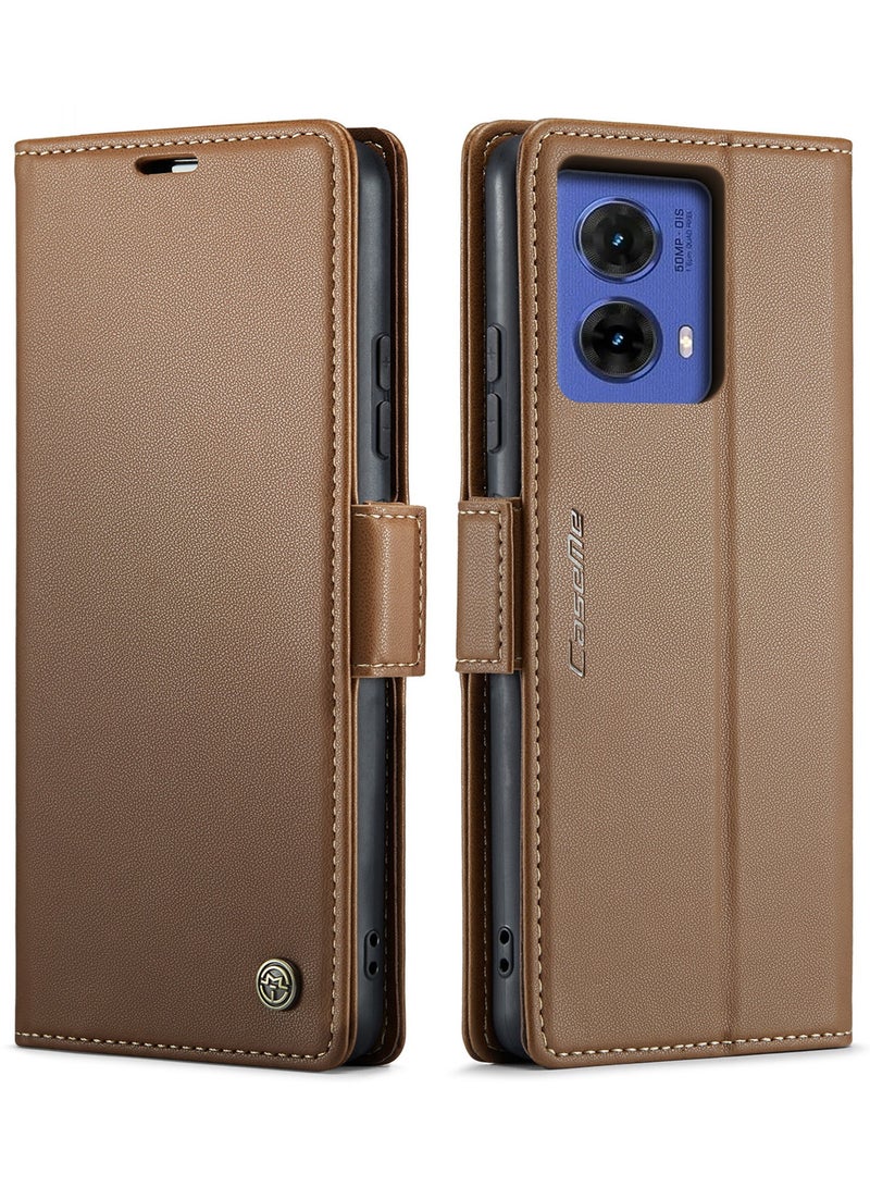 CaseMe Phone Case Luxury PU Leather Design Anti Fingerprint 023 Flip Cover Card Slot Holder Cover For Moto G85 (Brown) - Image 1