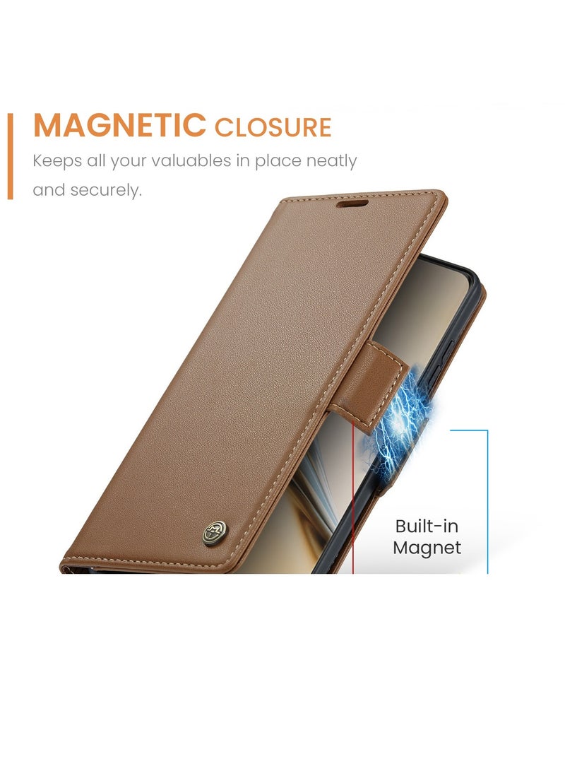 CaseMe Phone Case Luxury PU Leather Design Anti Fingerprint 023 Flip Cover Card Slot Holder Cover For Moto G85 (Brown) - Image 2