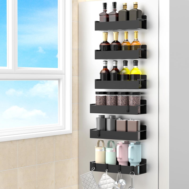 HuggieGems 6 Pack Magnetic Spice Rack Organizer for Refrigerator and Oven, Black Fridge Organizers and Storage for Kitchen - Image 1