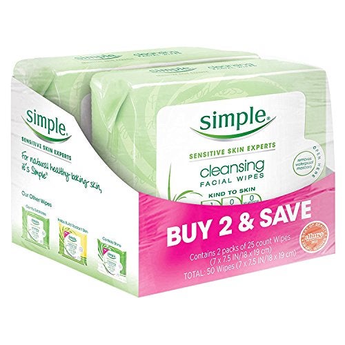 Simple Kind to Skin Facial Wipes Cleansing 25 ct Twin Pack