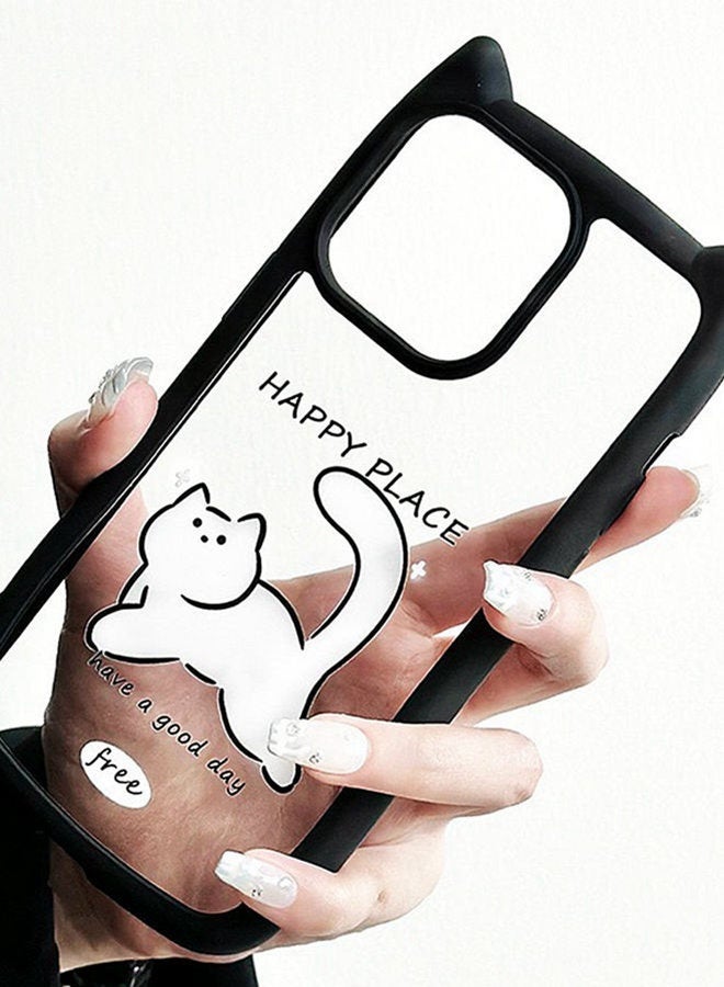 for iPhone 16 Pro Case，Cute 3D Cat's Ears，Raised Camera Lens Protector，Thickened Edge Protection，Lovely Silicone Soft Protective Shockproof Phone Cover， Cat - Image 1