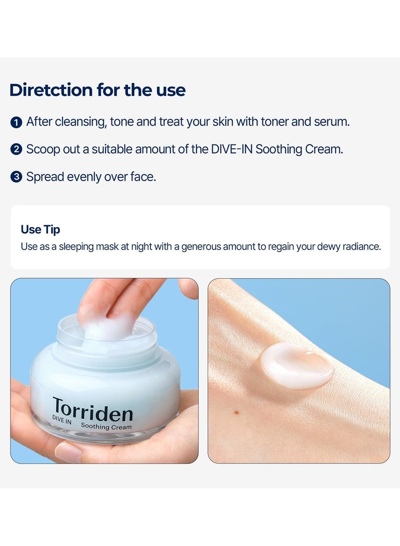 Torriden Dive-In Hyaluronic Acid Soothing Cream 3.38 Fl Oz, Revitalizing Facial Moisturizer For Sensitive, Dry Skin, Fragrance-Free, Alcohol-Free, No Colorants, Vegan, Cruelty-Free