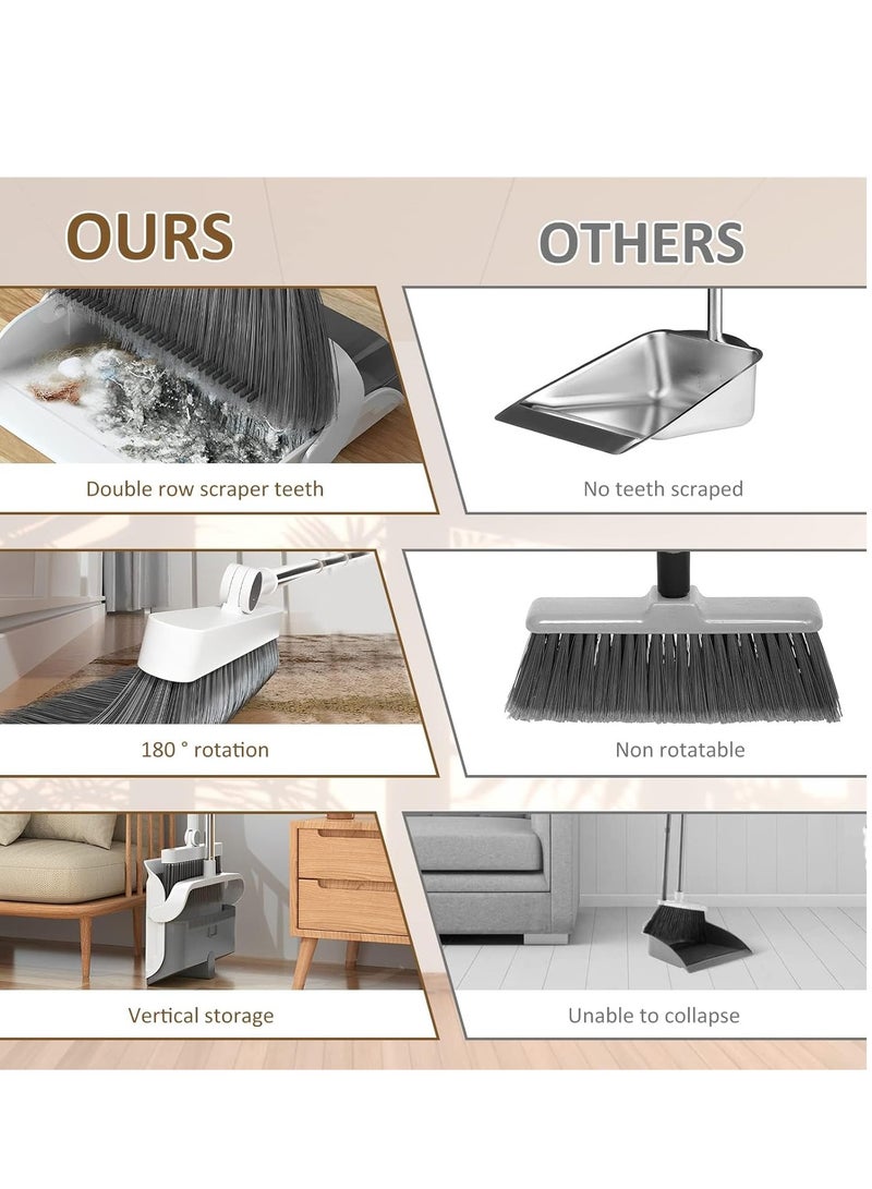 Adjustable Broom and Dustpan Set with 180 Degree Rotating Brush and Standing Dust Pan for Efficient Indoor and Outdoor Cleaning - Image 3