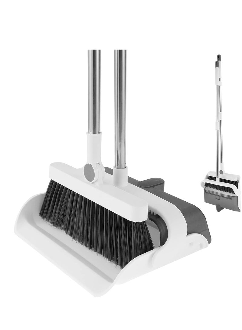 Adjustable Broom and Dustpan Set with 180 Degree Rotating Brush and Standing Dust Pan for Efficient Indoor and Outdoor Cleaning - Image 1