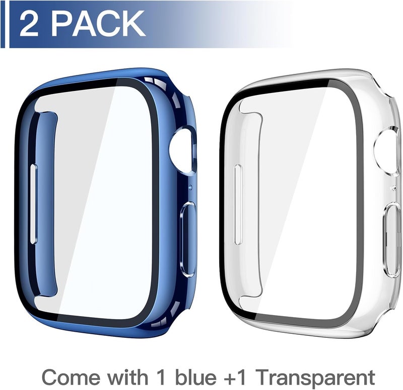 Misxi 2 Pack Tempered Glass Case Compatible for Apple Watch Series 11 (2025) Series 10 42mm, Hard PC Screen Protector Overall Protection Scratch-Resistant Cover for iWatch, 1 Blue + 1 Transparent - Image 2