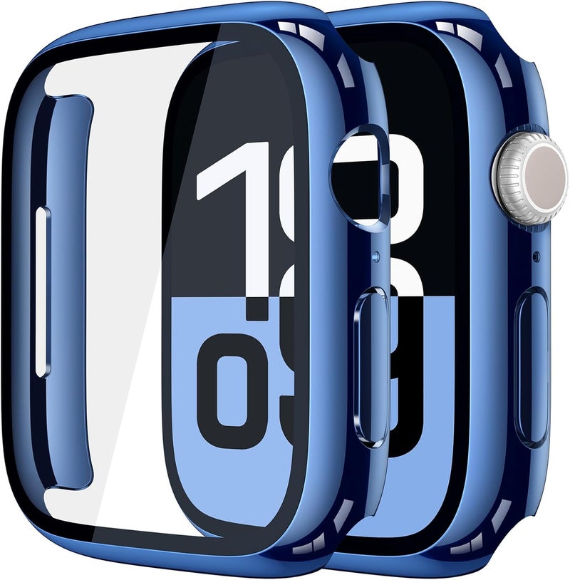 Misxi 2 Pack Tempered Glass Case Compatible for Apple Watch Series 11 (2025) Series 10 42mm, Hard PC Screen Protector Overall Protection Scratch-Resistant Cover for iWatch, 1 Blue + 1 Transparent - Image 1