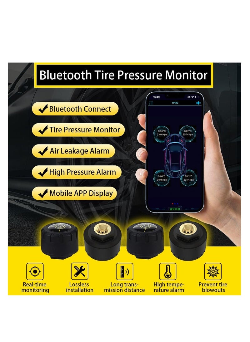 نظام مراقبة ضغط الإطارات، بلوتوث 5.0 TPMS اللاسلكي لعرض ضغط الإطارات ودرجة حرارة الإطارات في الوقت الحقيقي للسيارات والدراجات والدراجات النارية، يدعم iOS وAndroid (4 قطع) - Image 2