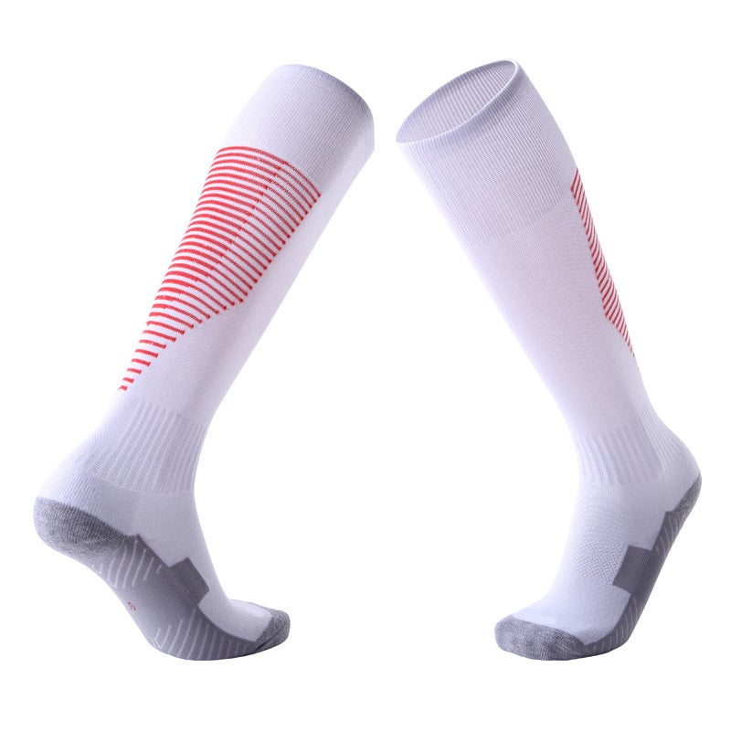 Kids Knee-High Soccer Socks Thick Towel Long Tube Non-Slip Sport White/Red Strip