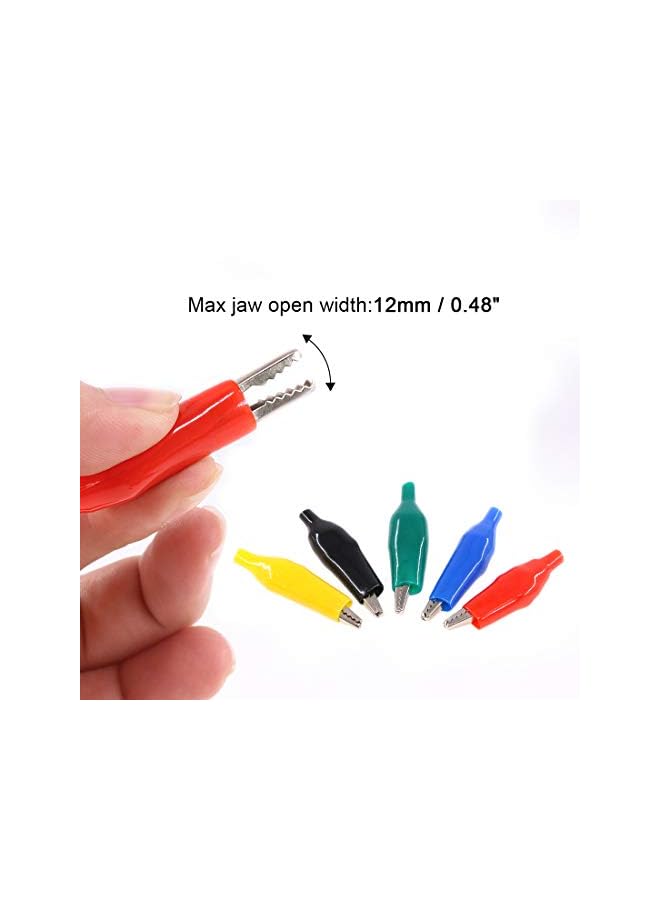 promass 100Pcs 1.8''/45mm Silver Tone Alligator Clips Crocodile Electrical Test Clamps with Black/Red/Yellow/Blue/Green Protective Insulation Cover for Laboratory Testing - Image 5