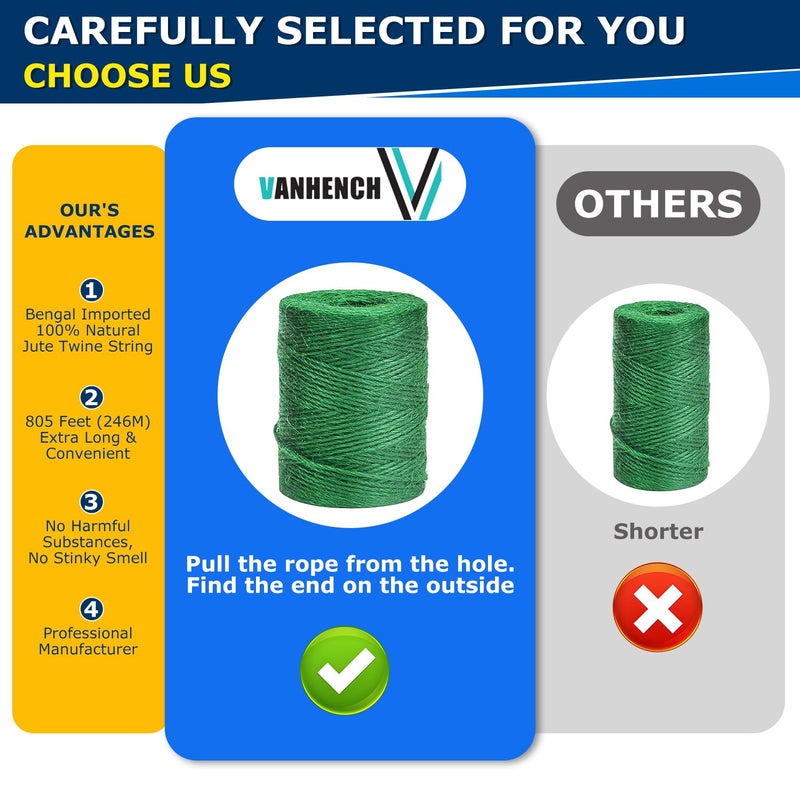 Vanhench 805ft Garden Twine, Green Twine String for Christmas Supplies Gardening Tomato Climbing Plant Tie Floristry Arts & Crafts, Hanging Planter Basket, Greenhouse Plant Accessories (Green) - Image 2