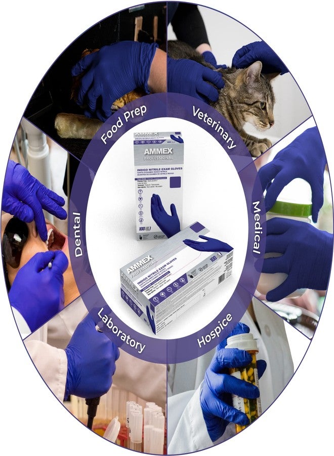 AMMEX Indigo Nitrile Exam Gloves, 3 Mil, Latex Free, Powder Free, Textured, Disposable, Non-Sterile, Food Safe - Image 3