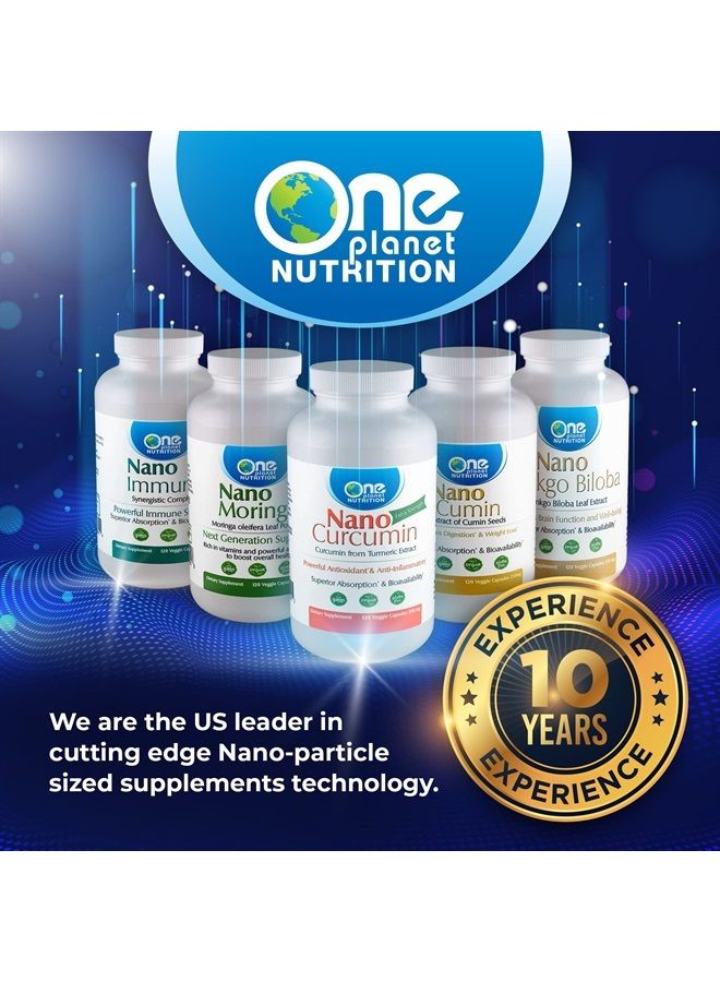 One Planet Nutrition Nano Gingko Biloba Supplements from Gingko Biloba Extract, Focus Capsules for Concentration, Brain & Memory Support, Vegan, Non-GMO, Gluten-Free - 120 Caps, 250 mg 