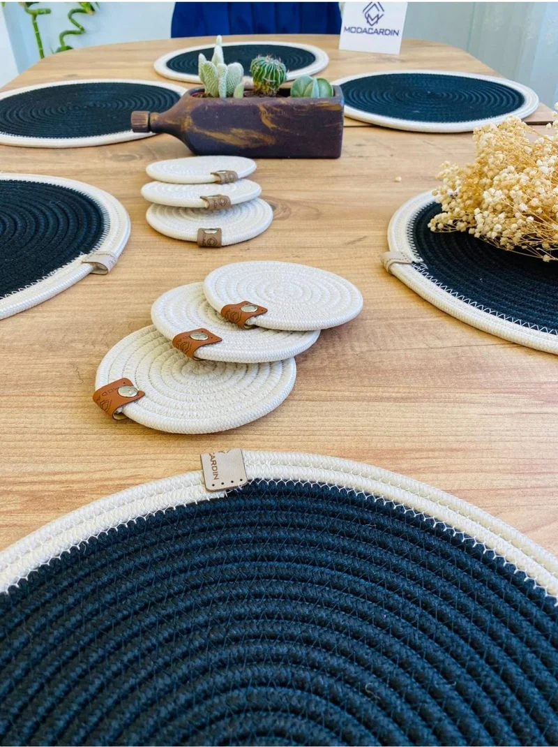 BDZ Deri BDZ Leather Wicker Jute Presentation Plate Mat American Service and Coasters 12 Pieces