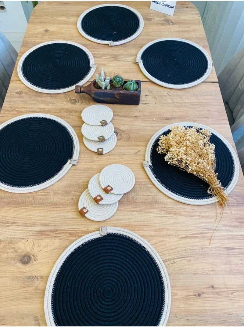 BDZ Deri BDZ Leather Wicker Jute Presentation Plate Mat American Service and Coasters 12 Pieces