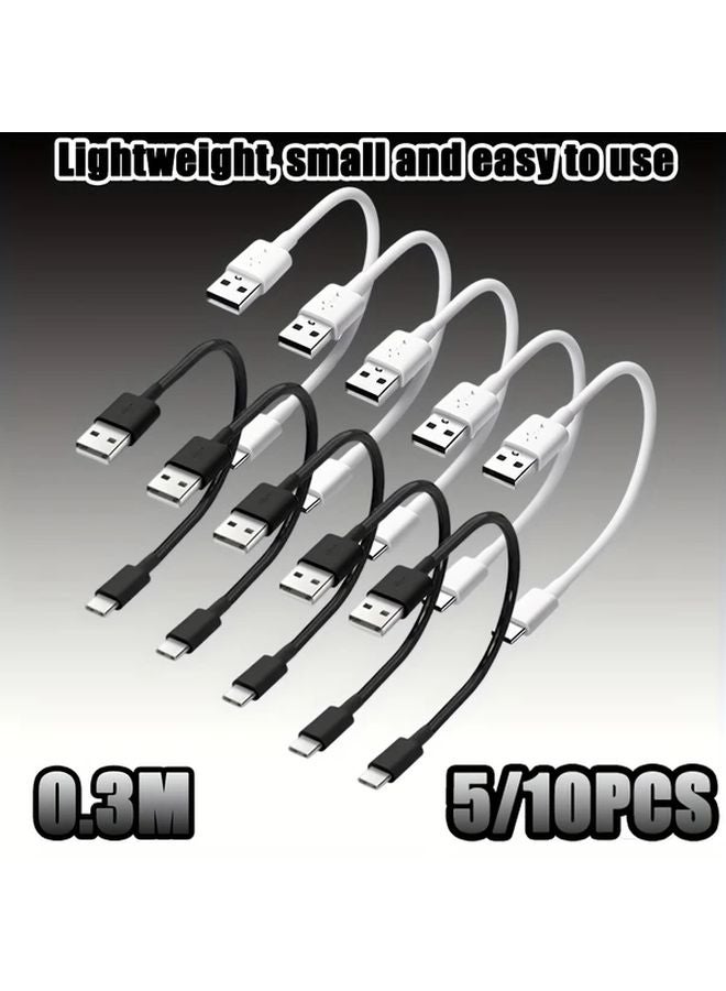Black USB Type C Cable 10pcs 0 3m For Samsung Galaxy Note 10 Moto Z3 - Image 1