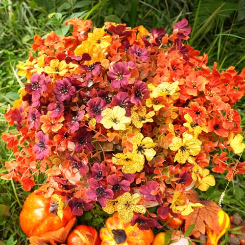 trytuny Artificial Flowers for Outdoor14pcs Orange Autumn Artificial FlowersArtificial Fall Flowers for Outdoors Fake Faux Plastic Plants for Home Garden Outside Porch Decor - Image 1