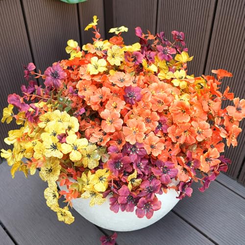 trytuny Artificial Flowers for Outdoor14pcs Orange Autumn Artificial FlowersArtificial Fall Flowers for Outdoors Fake Faux Plastic Plants for Home Garden Outside Porch Decor - Image 3