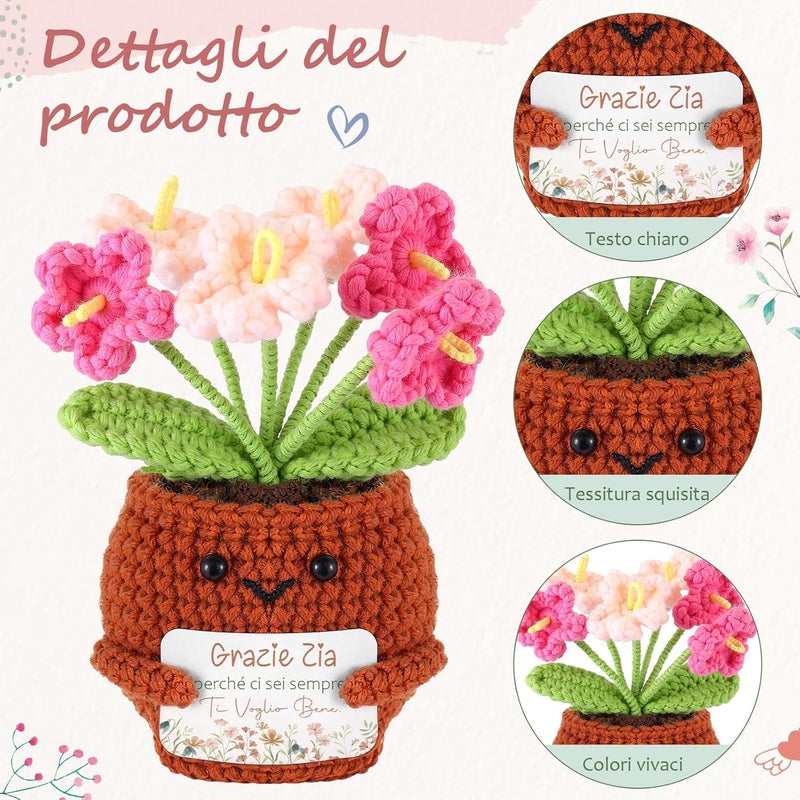 Skylety Gift for Aunt from Nephew Crochet Flower Keychain for Aunt Thank You Card Funny Gift for Birthday Christmas Thanksgiving Flowers Keychain for Women Knitted Plush Toy - Image 4
