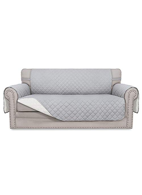 Easy-Going EasyGoing Sofa Slipcover Reversible Loveseat Sofa Cover Couch Cover for 2 Cushion Couch Furniture Protector with Elastic Straps for Pets Kids Dog Cat Oversized Loveseat Light GrayIvory 