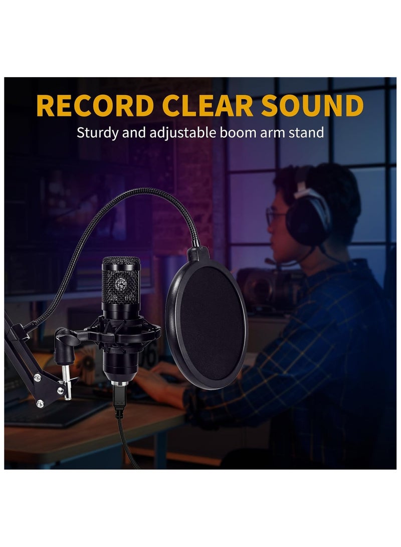عربست ميكروفون مكثف USB، 192 كيلوهرتز/24 بت، مجموعة مايك استوديو قلبي مع بطاقة صوت، ذراع تثبيت، فلتر بوب، حامل مانع للصدمات، للكمبيوتر، سكايب، تسجيل يوتيوب - Image 5