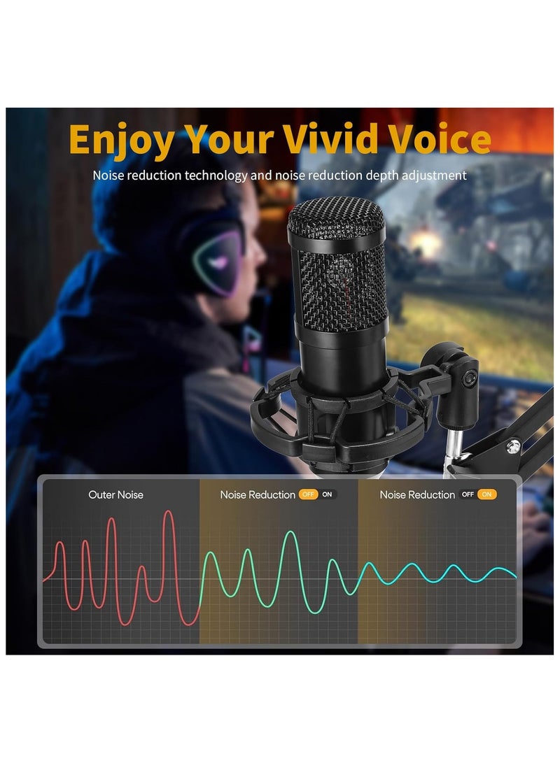 عربست ميكروفون مكثف USB، 192 كيلوهرتز/24 بت، مجموعة مايك استوديو قلبي مع بطاقة صوت، ذراع تثبيت، فلتر بوب، حامل مانع للصدمات، للكمبيوتر، سكايب، تسجيل يوتيوب - Image 4