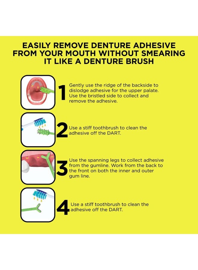 DENTURE DART أداة إزالة لاصق طقم الأسنان Denture Dart V2 - إزالة لاصق طقم الأسنان من الفم واللثة، أداة إزالة لاصق طقم الأسنان، ملحقات نظافة الفم، مع مقبض مزخرف وشعيرات صلبة - Image 2