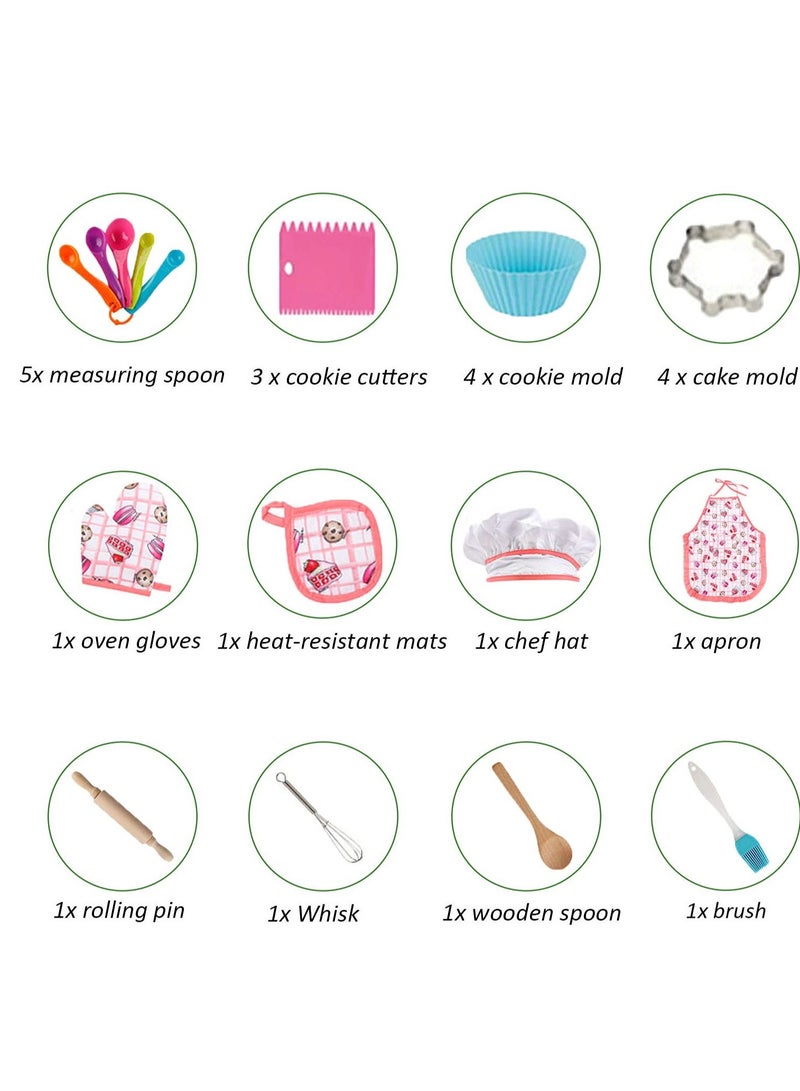 KASTWAVE Kids Cooking and Baking Set, Real Baking Kit Kids Kitchen Toys, Chef Hat Apron Mitt Kitchen Accessories, Suitable for Little Kids Gift  - Image 3